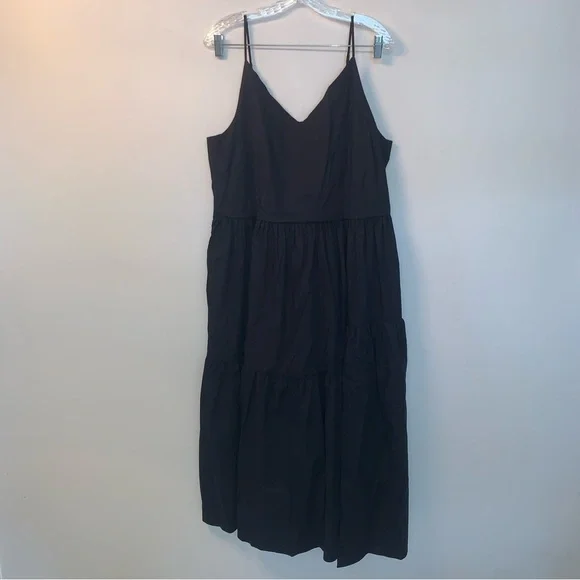 Cuyana Black Tiered Cami Midi Dress Organic Cotton with Pockets XL - Picture 3 of 10
